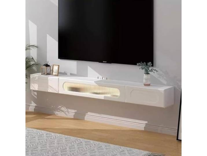Schwebender TV-Ständer, wandmontierter TV-Schrank, platzsparend unter TV-Regal for Schlafzimmer und Wohnzimmer, Weiß lowboard