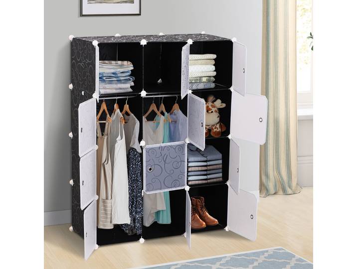 HOMCOM Armoire Vêtements Noir/Blanc - 12 Cubes Modulable
