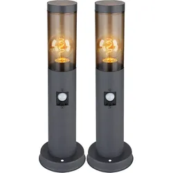 Außenbeleuchtung Standleuchte Sockelleuchte rauch anthrazit Außen mit Bewegungsmelder Garten Stehlampe, Metall Kunststoff, 1x E27, DxH 7,6x45 cm, 2er Set