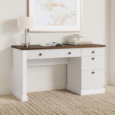 Garvee "54"" Modern Wooden Fluted Home Office Desk, Computer Writing Desk with Charging Station, File Cabinet & Drawers"