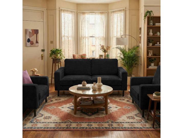 Livetastic 3-Sitzer-Sofa, Schwarz, Metall, 188x85x92 cm, Stoffauswahl, Hocker erhältlich, Rücken echt, Wohnzimmer, Sofas & Couches, Sofas, 3-Sitzer Sofas