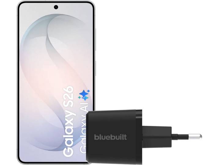 Samsung Galaxy S26 256GB Wit 5G + BlueBuilt Oplader 65 Watt Zwart