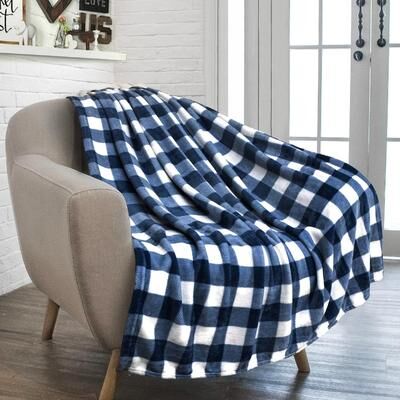 Shop Station Buffalo Plaid Flannel Throw Blanket Soft Warm Plaid Throw Blanket For Couch, Bed & Holiday Decor checker Navy 27.56 39.37 In
