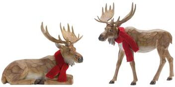 Melrose International Carved Winter Moose with Scarf (Set of 2)