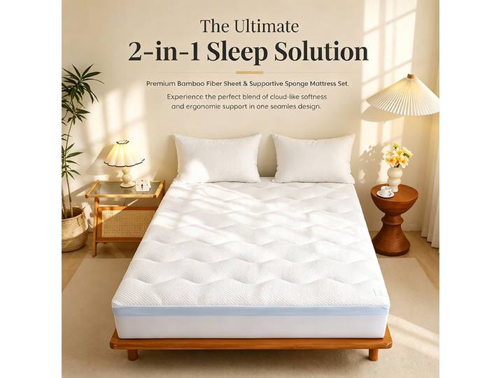 Ensemble de matelas 2 en 1 (1 protège-matelas + 1 surmatelas en mousse à mémoire de forme), protège-matelas en fibre de bambou