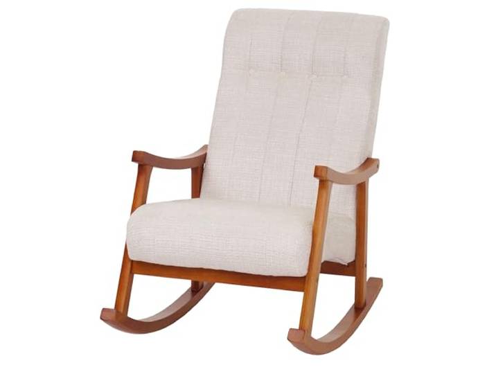 Mendler Schaukelstuhl HWC-K10 Chenille - Creme, Gestell Walnuss-Optik Relaxsessel, FSC®, Stoff/Textil, Chenille (465g/m²), Holz
