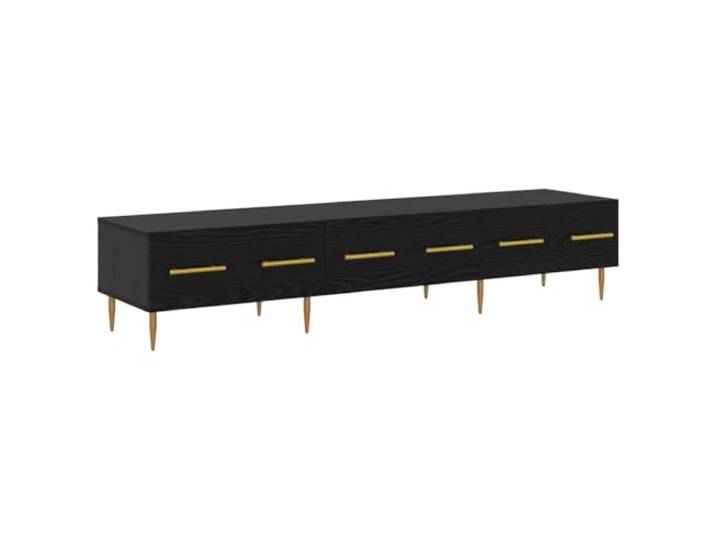 KUPTYERFG TV-Schrank Schwarz Eichen-Optik 150x36x30cm Fernsehschrank Stilvolles Lowboard im Wohnzimmer mit goldfarbenen Eisenbeinen, einer Schublade und Regalen für ordentliche Aufbewahrung.