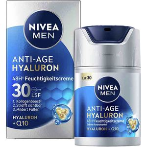 Nivea Feuchtigkeitscreme Men Anti-Age, mit LSF 30, für Gesicht, mit Hyaluron & Q-10, alle Hauttypen, 50 ml