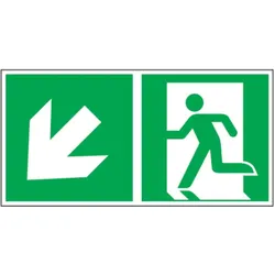 Rettungswegschild mit Pfeil unten links