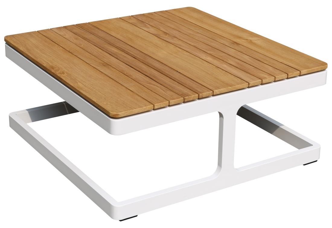Gartenbank Aluminium Teakholz (18mm Platte) 85x85x37 cm, pulverbeschichtet, Weiß
