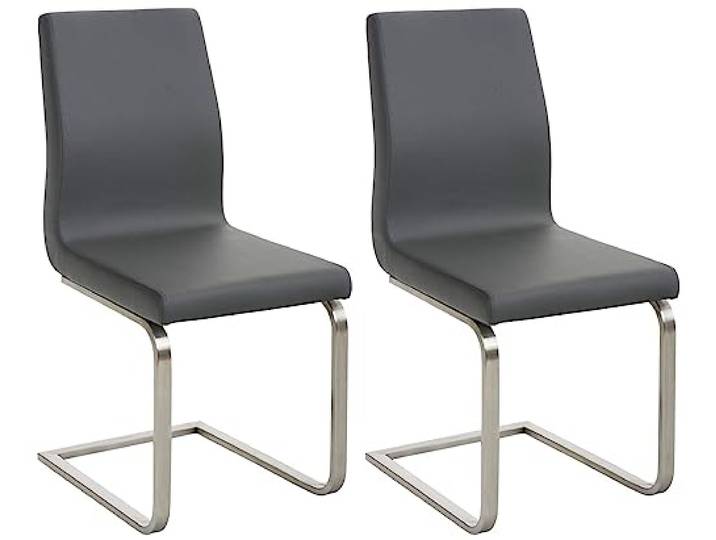 CLP 2er Set Esszimmerstühle Belfort, Freischwinger mit Polsterung, Kunstlederbezug, Edelstahlgestell, Küchenstuhl modern Farbe grau