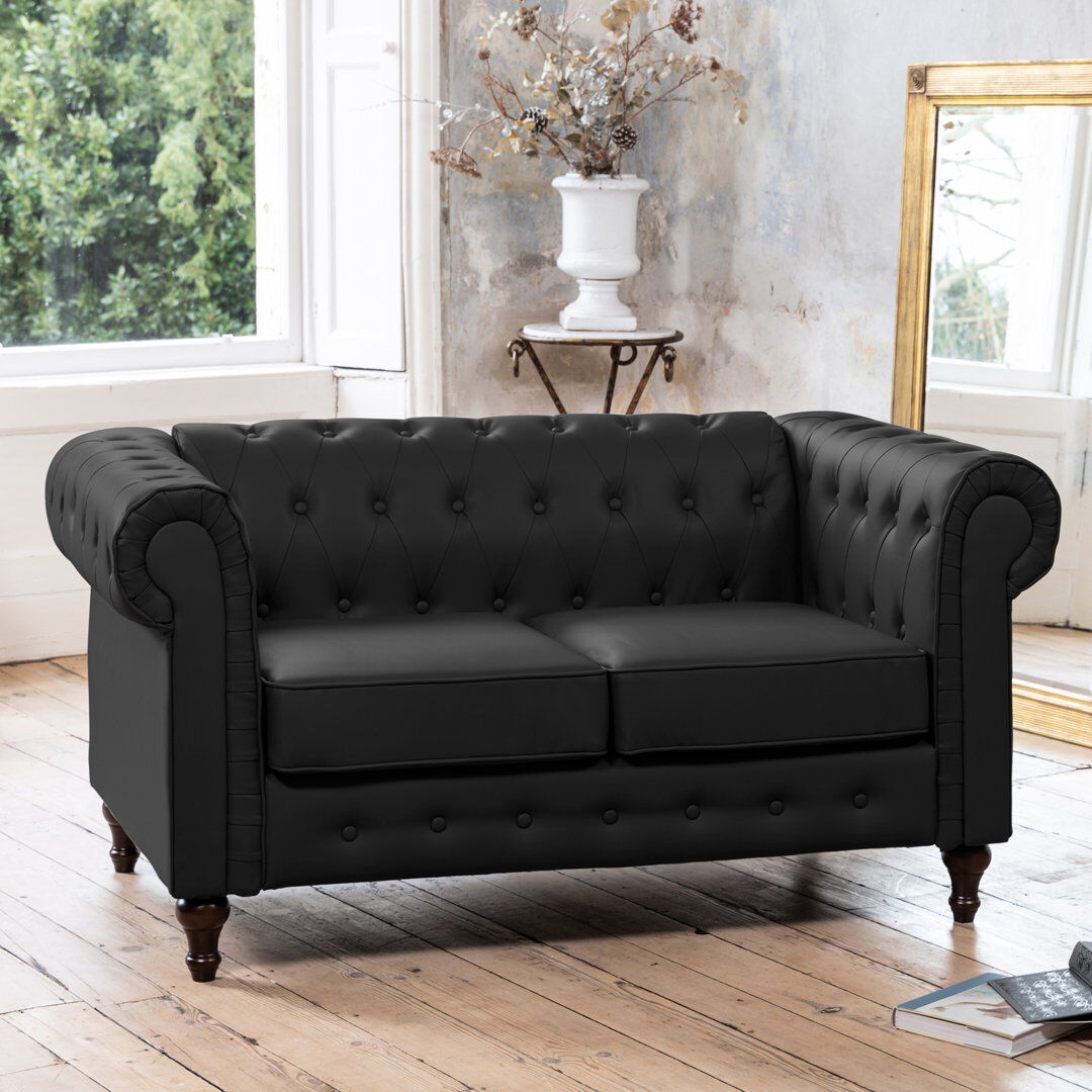 Wade Logan Marzano 2 Seater Faux Leather Sofa Black 87cm H X 153cm W X 85cm D