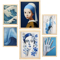 POSTER Set Mit 6 Friedliche Gelassenheit In Vielseitiger A3 & A4 Rahmen Aus Hellem Holz