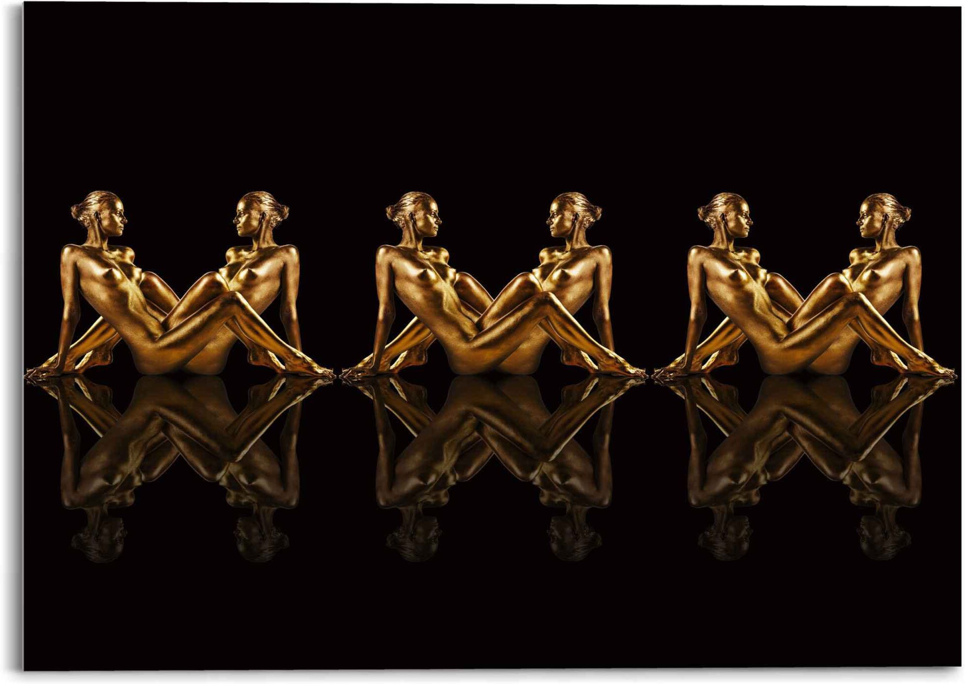 Reinders! Glasbild REINDERS "Glasbild Frauen in Gold Symmetrie - Caleidoscoop", schwarz (farbe bild(er): schwarz), B:70cm H:50cm, Acrylglas, Bilder, Glasbild farbe bild(er): schwarz B/H/T: 70cm x 50cm, Frau, 1 Stk.