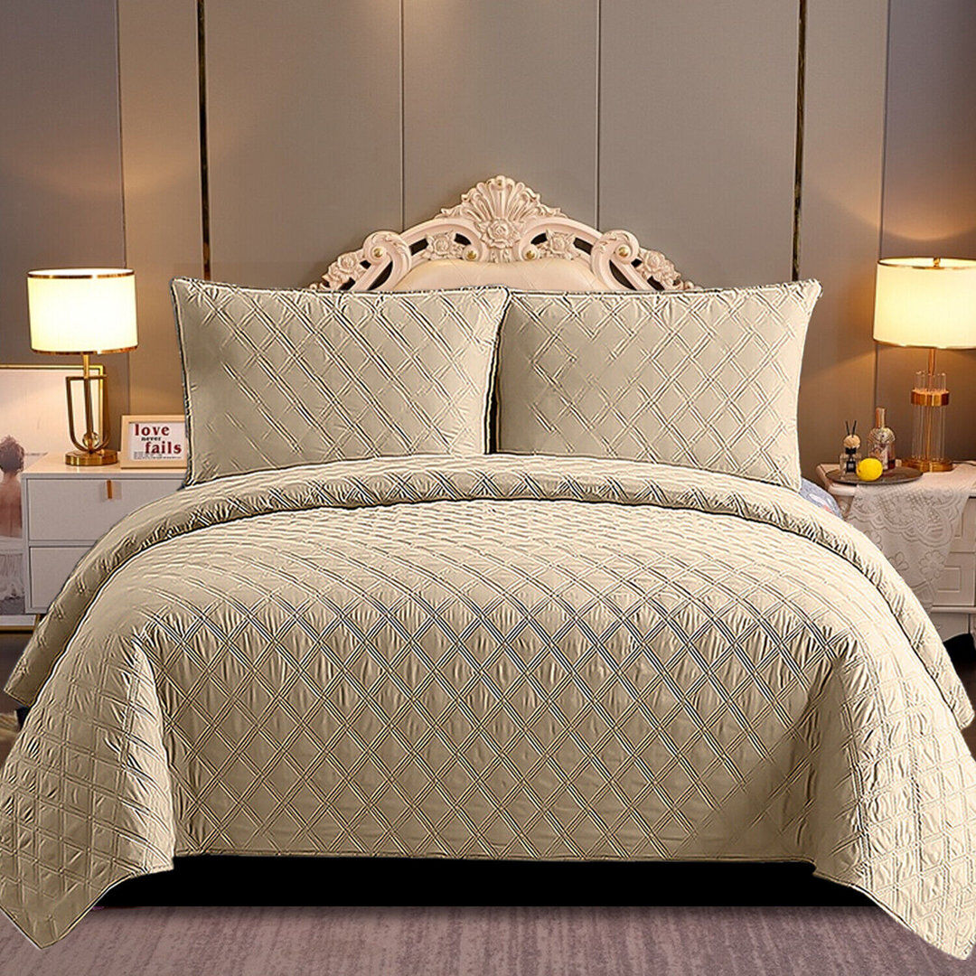 Quality & Style Bedspread with Pillow Shams and Pillowcases Beige Single Bedspread + 1 Standard Sham