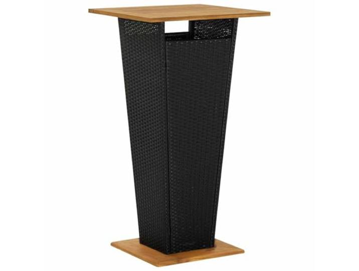 GHVBNMF Bartisch Schwarz 60x60x110 cm Stehtisch aus PE Rattan Akazie Kompromissloser Outdoor Bistrotisch mit robuster Holz-Tischplatte für Balkon, Terrasse und Garten. Stabil und leicht.