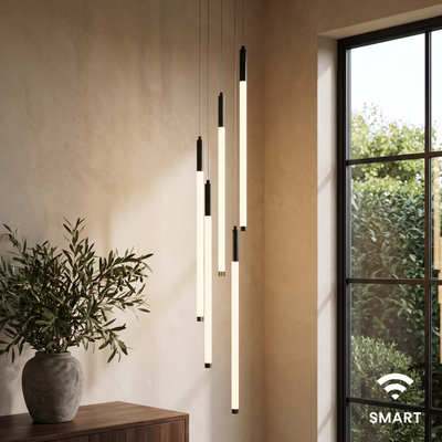 Kasper (Smart)   Modern Staircase Chandelier   Gold / 26 Lights / App + Remote Control   MOD LIGHTING