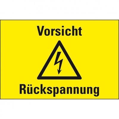 Aufkleber I Warn-Kombischild Vorsicht! Rückspannung, RoHS konform, Folie, selbstklebend, 200x120mm