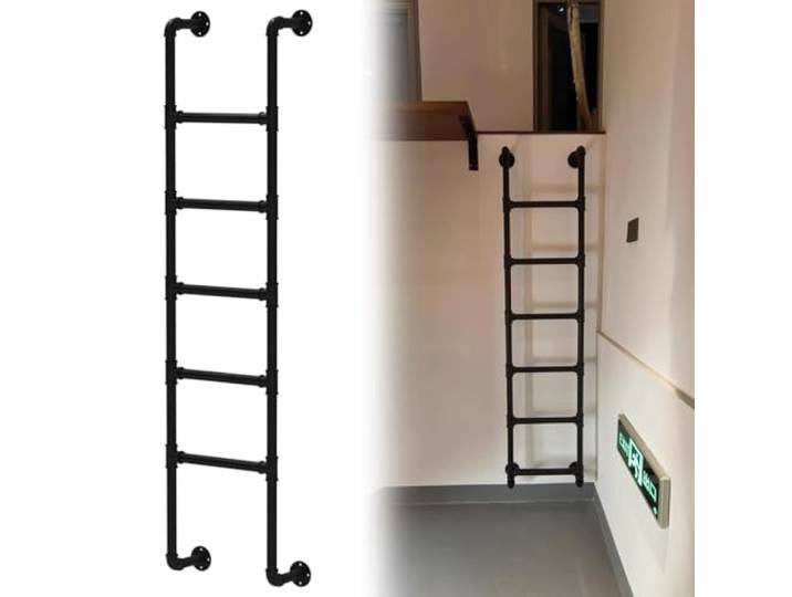 TYHAYJYK Robuste Notausstiegsleiter für Fensterschacht, Schwarze Not-Feuerleiter aus Schmiedeeisen, Dachbodenleiter, an der Wand montierte Trittleiter aus Metall für Etagenbett, Tragkraft 3