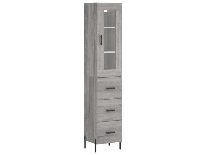 Highboard Grau Sonoma 34,5x34x180 cm Holzwerkstoff Schrank Stauraumschrank, Holzwerkstoff, Feuchtigkeitsbeständig, Metallfüße, Platzsparend