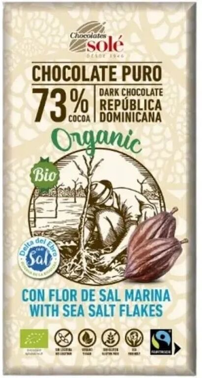 Chocolates Solé Chocolate Preto 73% Cacau Flor Sal 100g