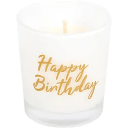 4x müller Kerzen, Kerzen, Kerze im Glas «Happy Birthday» 6.5 x 5.5 cm, Gold/Weiss (1 Stk.)