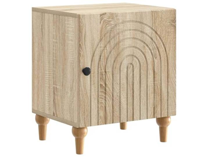 KUPTYERFG Nachttisch Sonoma-Eiche 43x34,5x50cm Holzwerkstoff Beistelltisch Kompakter Nachtschrank mit Tür für Schlafzimmer und Wohnzimmer, gestreiftes Randmuster für moderne Räume.