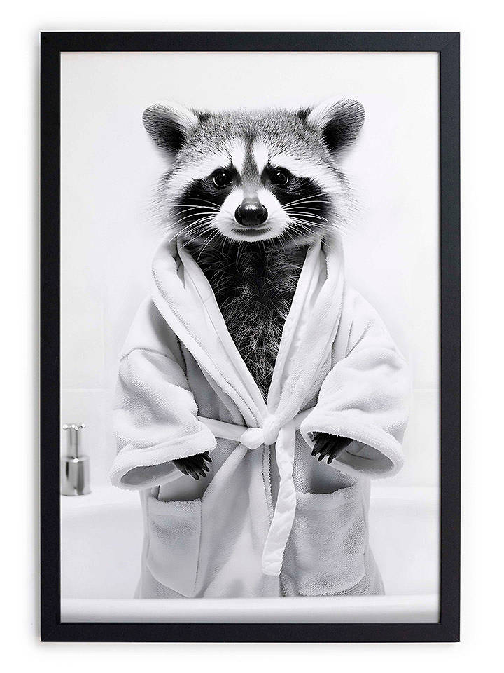 Folkifreckles Gerahmter Kunstdruck "Racoon Bath" - (B)30 x (H)40 cm - onesize