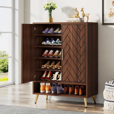 OEM 6-Tier Shoe Cabinet with Doors, Wooden Shoe Storage Cabinet with Adjustable Shelves for Entryway, Hallway, Bedroom