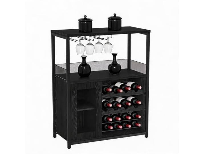 Vintage Weinbar Kaffeebar Sideboard, Gitternetz-Tür, Ablagen & Gläserhalter höhenverstellbar Belüftung Doppelnutzung Retro-Look platzsparend Stauraum Wohnzimmer & Küche Blendendesign vielseitig kompakt