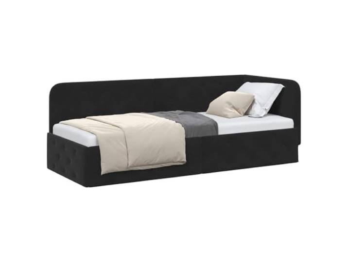 KTHLBRH Eckbett Samt schwarz 80 x 200 cm Armlehne wendbar, platzsparendes Design, umwandelbar in ein Sofa
