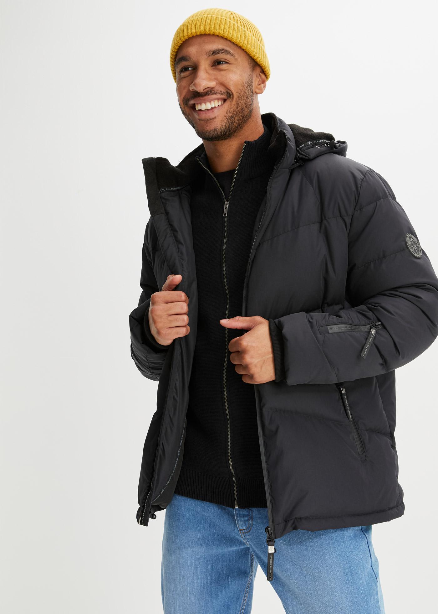 bonprix Wasserabweisende Echtdaunenjacke mit Bionic-Finish, schwarz, Gr.56, Modische Daunenjacke. Die Jacke wurde mit recycelten Daunen produziert und ist von innen gesteppt. Zu dem verfügt die Jacke über viele Funktionen, u.a. ein Bionic Finishing für eine hochgradig schmutz- und wasserabweisende Oberfläche, aus Daunen