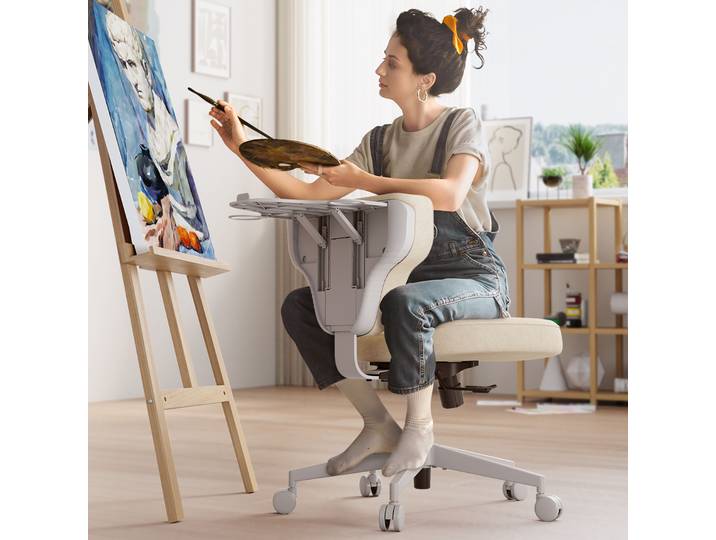 Chaise Newtral Criss Cross, chaise de bureau sans accoudoirs, chaise gamer avec plateau réglable pour ordinateur portable, chaise de coiffeuse avec roulettes