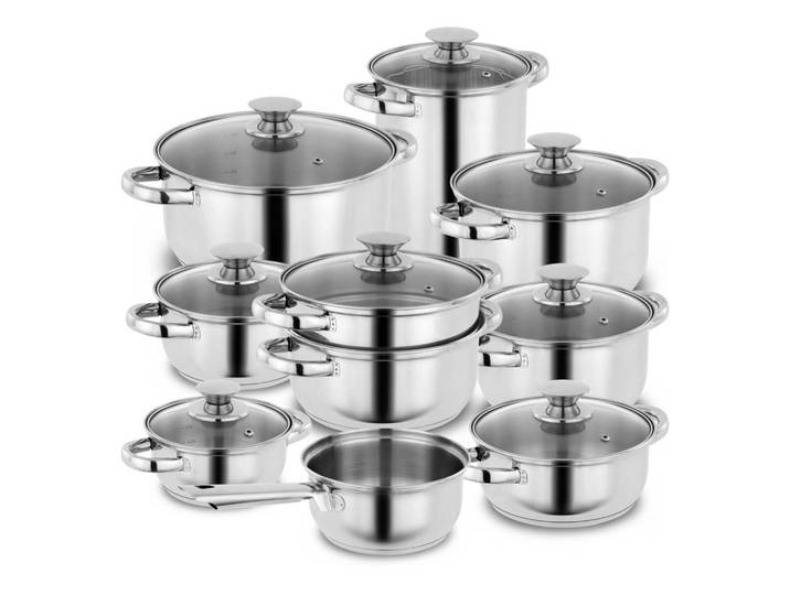 Kopf Topfset Janina, Edelstahl, Induktion, 19-teilig, Silberfarben, Metall, Rund, breiter Schüttrand, Kochgeschirr, Töpfe, Topfsets