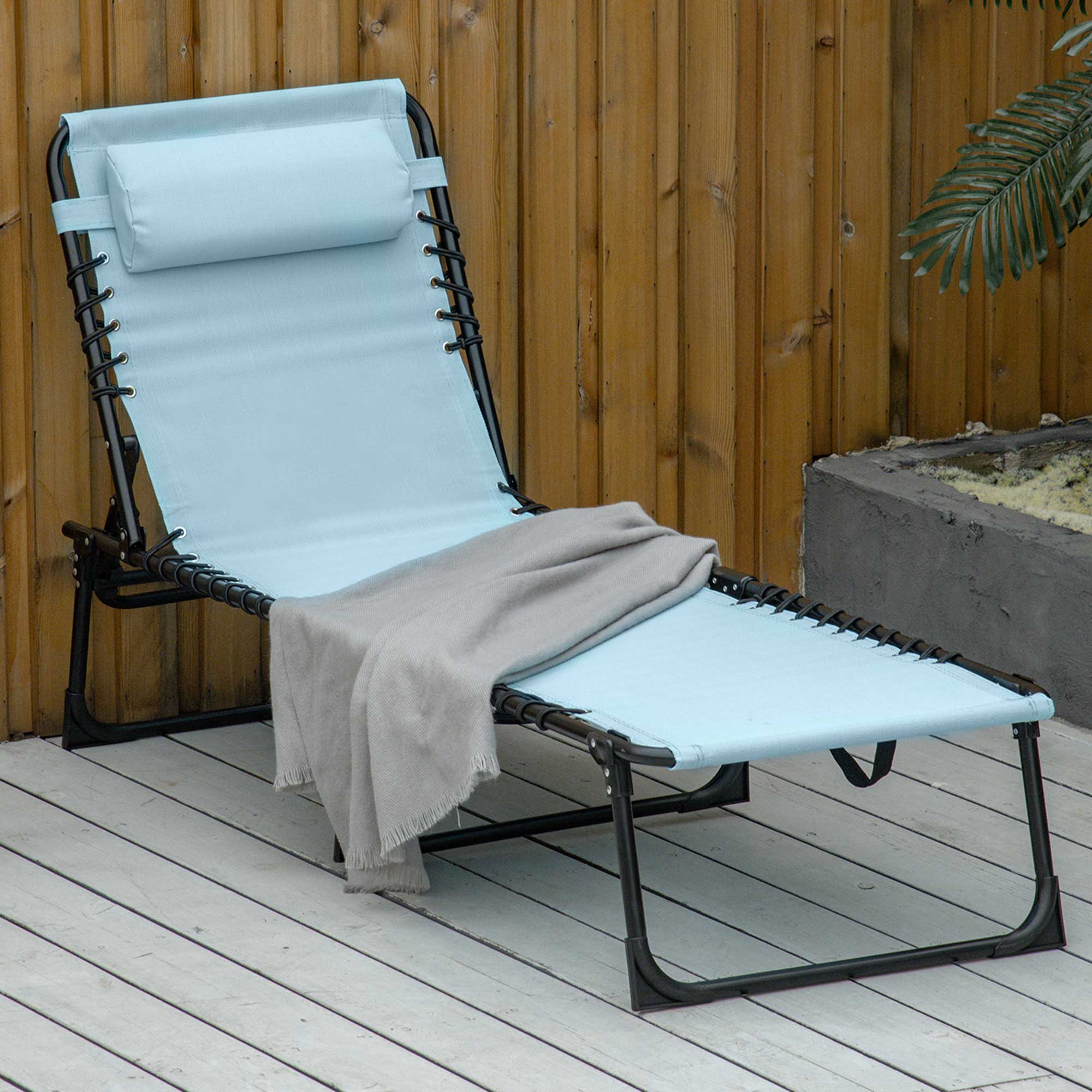 Outsunny Sdraio Pieghevole con Poggiatesta Sdraio da Giardino Esterno Reclinabile 4 Posizioni con Telaio in Acciaio 189x58x30 cm Azzurro   Aosom Italy