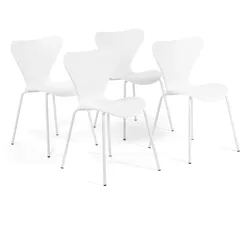 RATTATAN Set aus 4 Innenstühlen aus Polypropylen, Metallbeine mit Holzoptik, stapelbar, ideal für Bar, Restaurant oder Küche – Nina – Weiß