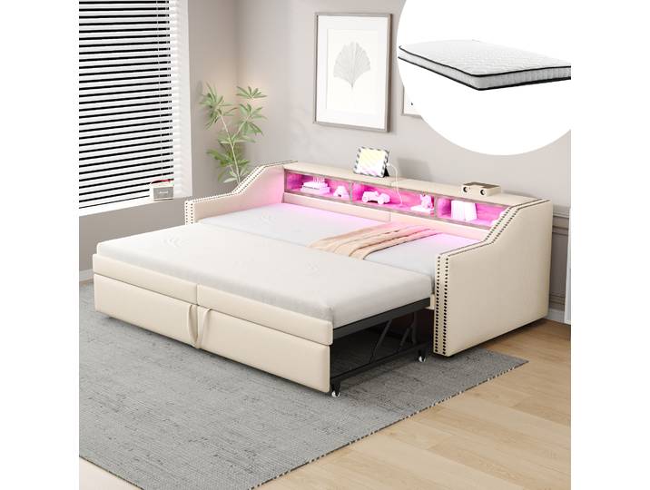 Canapé Convertible 90/180 X 200 Cm\, Usb\, Beige Havrya