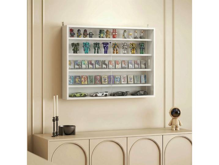 HOMCOM Vitrine Murale Bois Blanc avec Portes Verre 80x60cm