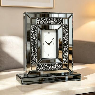Value Selection CrystalGlow Mirrored Tabletop Clock With Silent Quartz Movement CrystalGlow Mirrored Tabletop Clock With Silent Quartz Movement