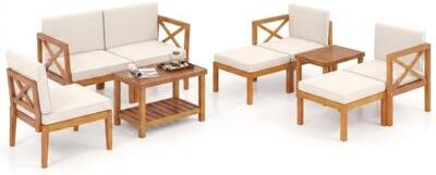 Costway 10-Piece Acacia Wood Outdoor Patio Furniture Set
