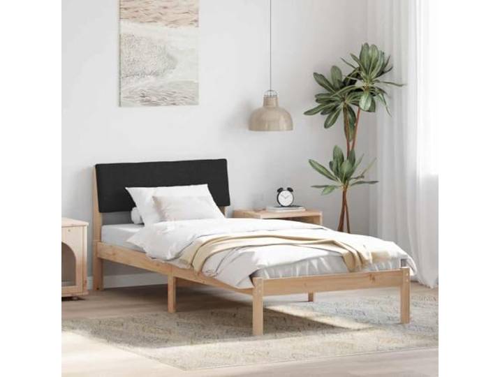 Massives Kiefernholz Plattoformbett mit Kopfteil Modern 100 x 200 cm Braun Bettgestell Massivholz Kiefer 100x200 cm Bett mit Kopfteil Braun Schwarz Stabil Holzbett Plattformbett Lattenrost Modern