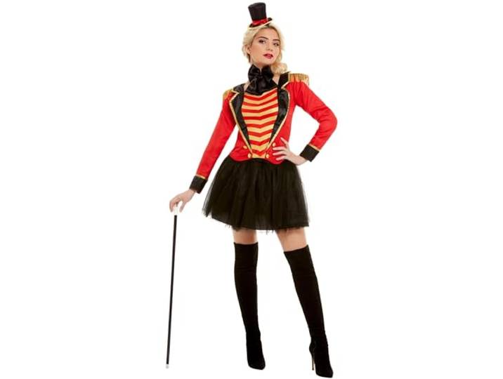 Deluxe Ringmaster Lady Costume, Red, with Jacket, Mock Shirt, Skirt & Headband, (L)