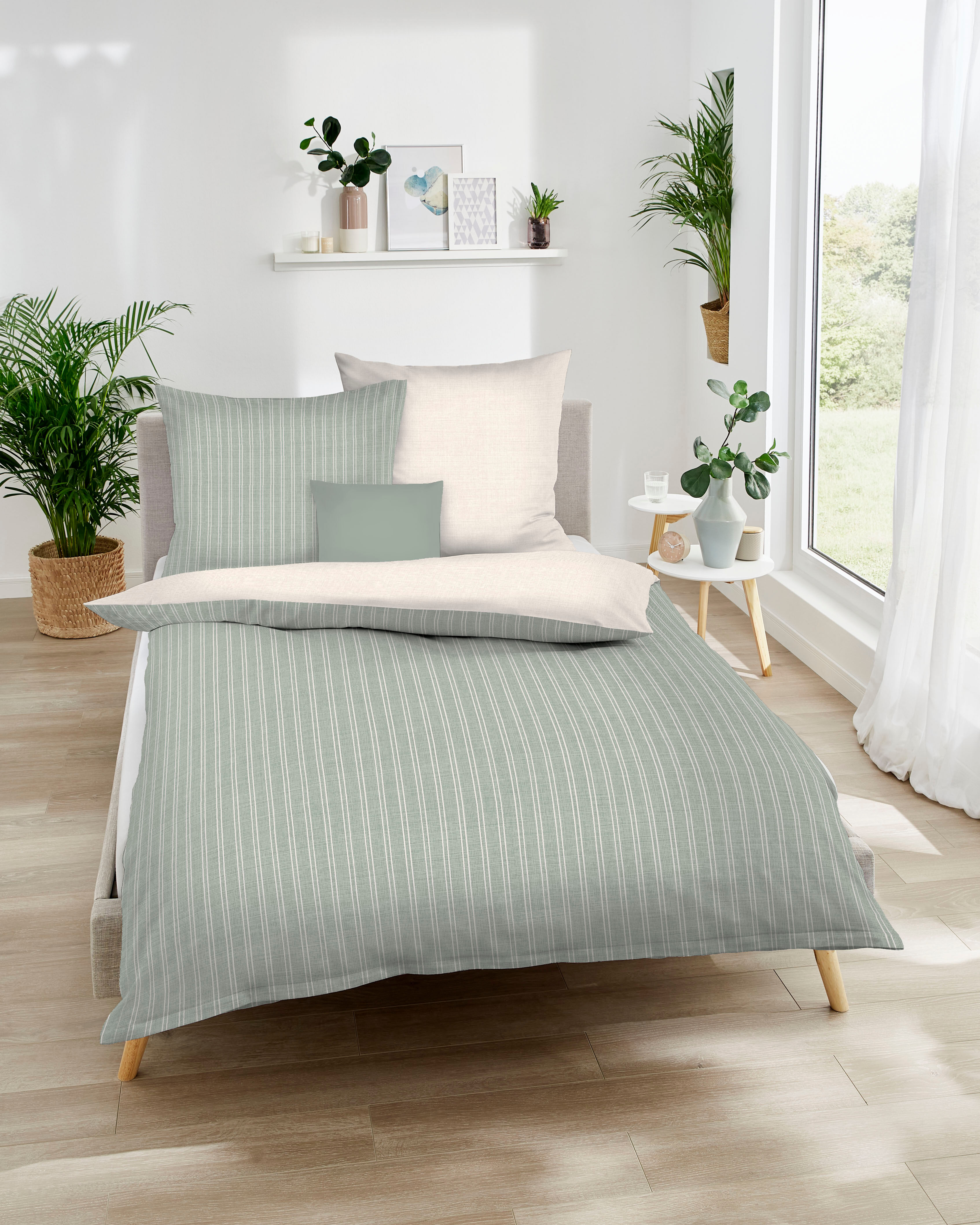 Kaeppel "Eternity" 2 Stk. khaki B/L: 135cm x 200cm, 1 Stk., 1 Stk., Feinbiber, B/L: 80cm x 80cm, 2 Stk.