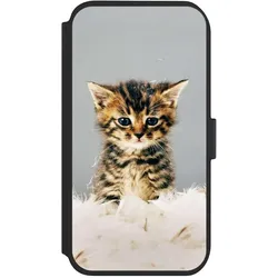 Nivocase Klapphülle für Apple iPhone 11 Handyhülle aus Kunst Leder NIVOflip schwarz Feder Haustier Katze (Apple iPhone 11), Smartphone Hülle, Schwarz