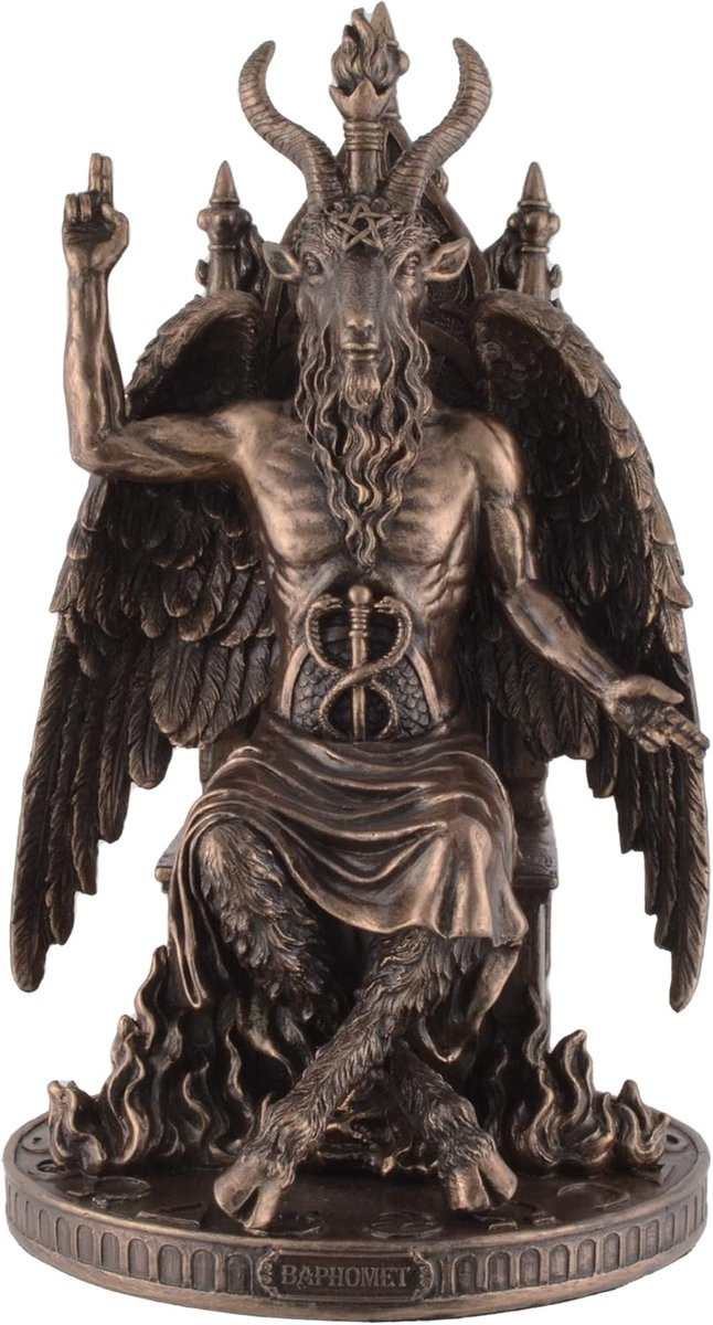 Baphomet Beeld op Troon - Gedetailleerd Demon Beeldje in Bronstlook