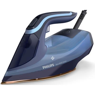 PHILIPS Dampfbügeleisen "DST8020/20 8000 Series", blau (hellblau), B:31,7cm H:13,4cm T:15,8cm, Bügeleisen, SteamGlide Elite Kupfer Bügelsohle, 300 ml Wassertank, 240 g Dampfstoß, Dampfbügeleisen