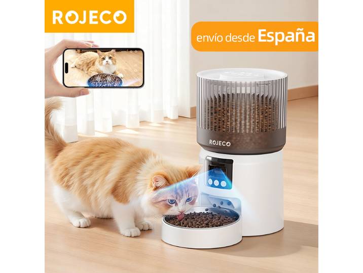 ROJECO Distributeur automatique de nourriture pour chat avec caméra HD 1080P, distributeur intelligent de nourriture pour chat avec contrôle à distance WIFI, distributeur automatique de nourriture