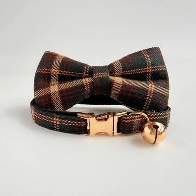 Uplifted Finds Elegant Tweed Check Cat Collar With Pearl Charm black Collar Bow s
