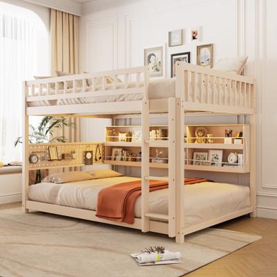 Bunk Bed with Integrated Shelving, Color-Changing Lights and Pegboard