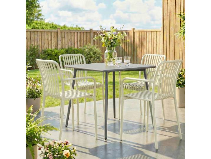 Outsunny Chaises Empilables Jardin Lot de 4 Lattes Ergonomiques Blanc